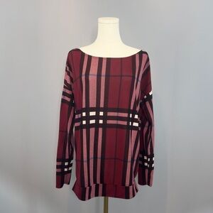 Plaid Women's Top - Red and Black With A Hint Of Blue Strip